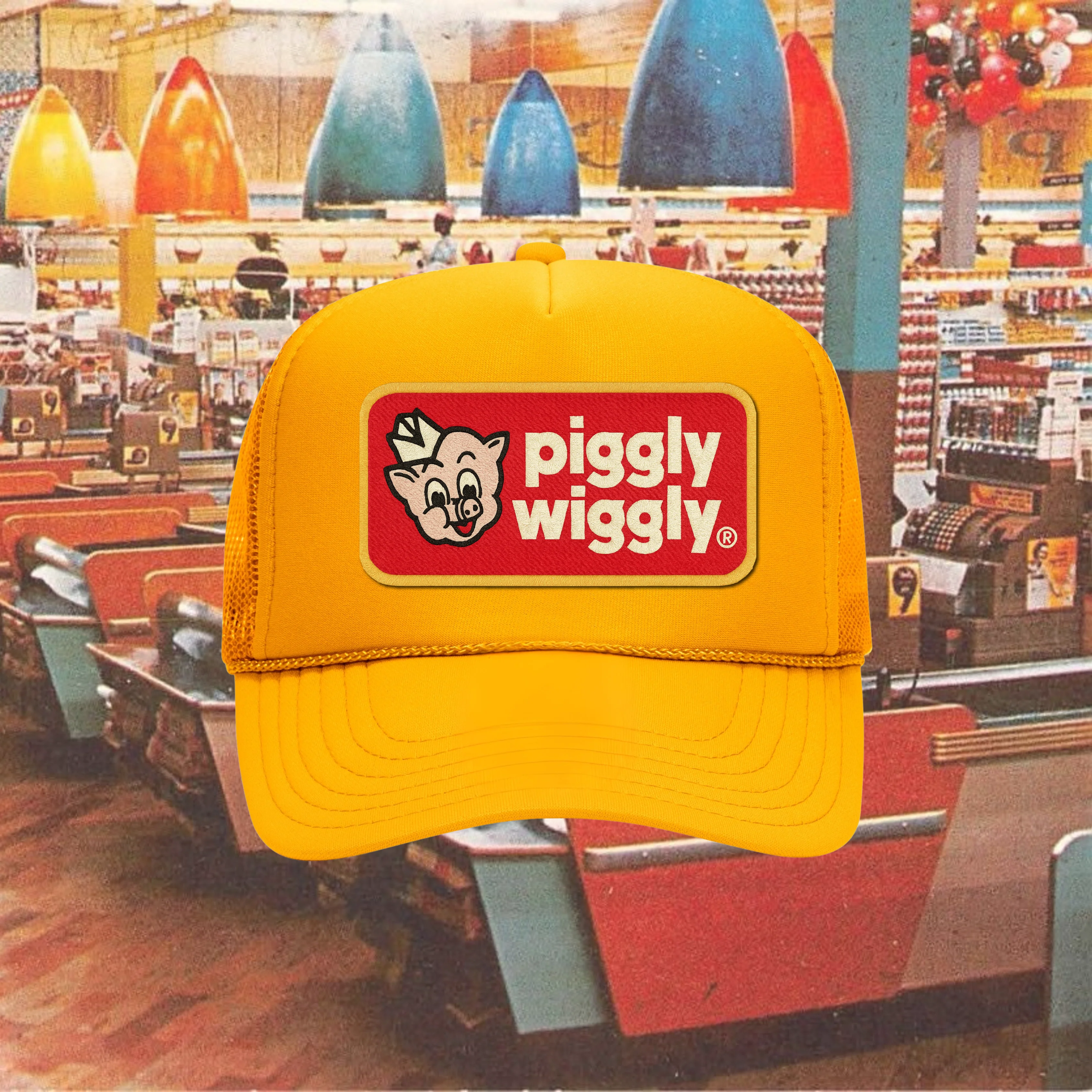 PIGGLY WIGGLY CURVED BILL PATCH HAT YELLOW