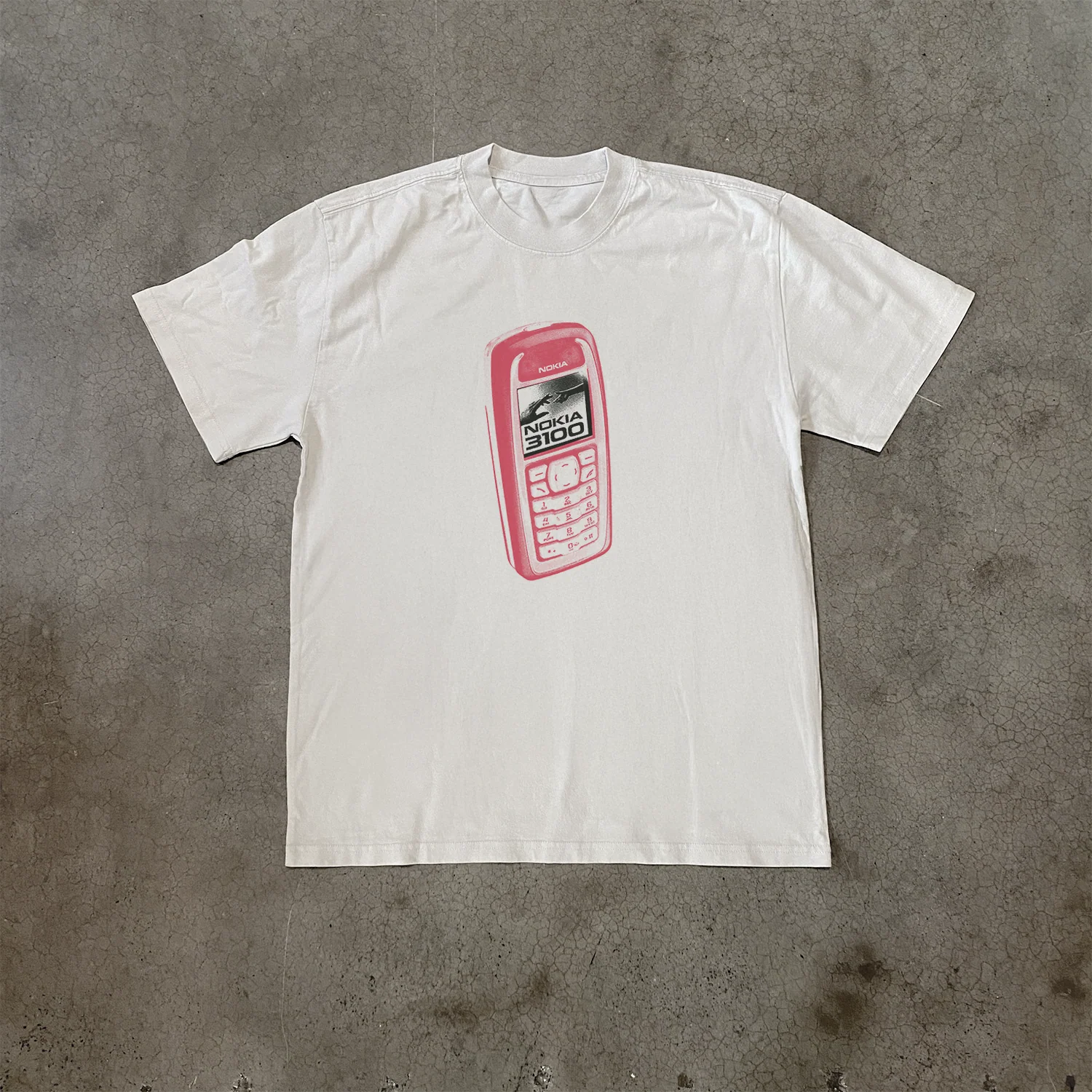 Pink Celly '3100' Nok Heavy Faded White Tee