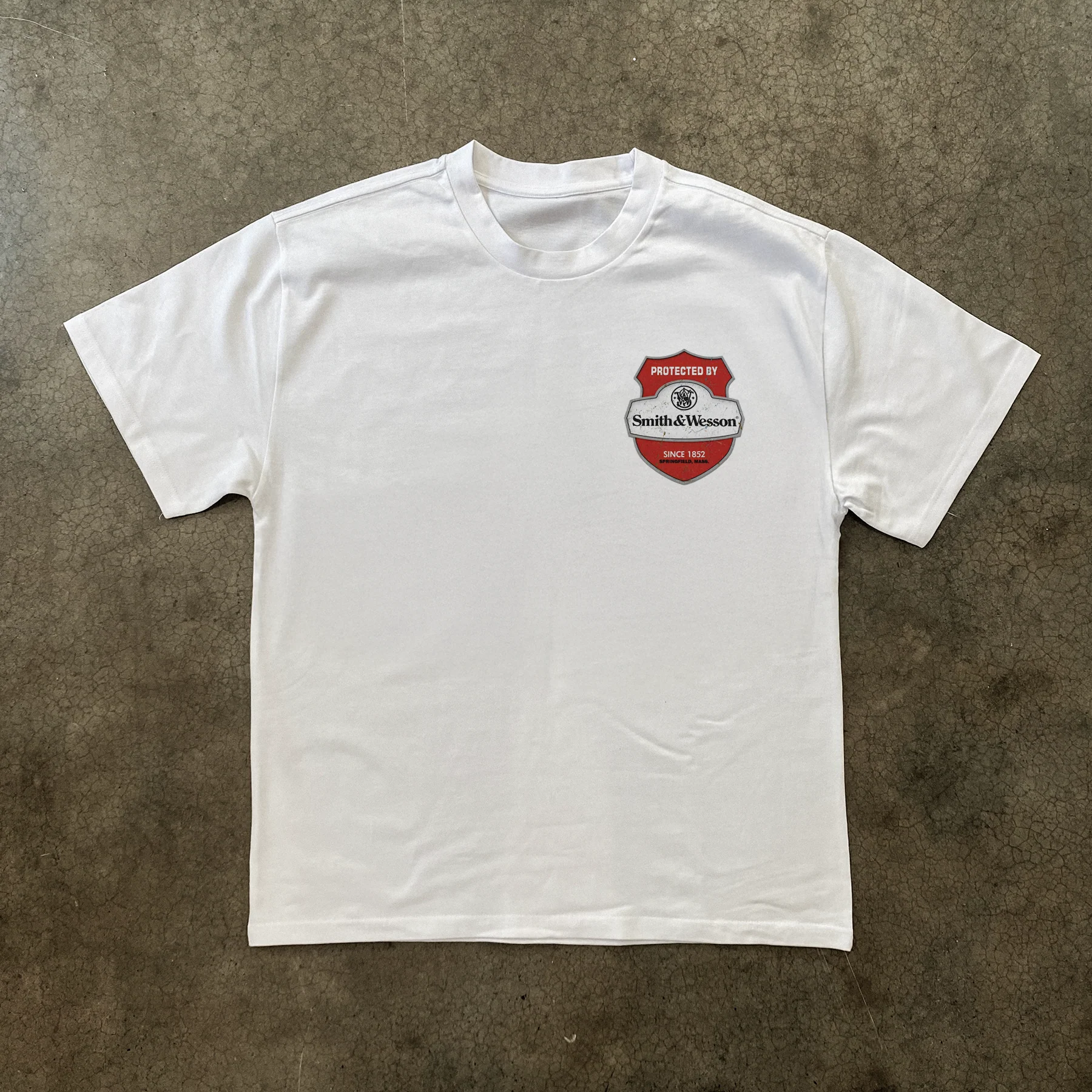 'Protected By' Swith And Wesson Heavyweight T-Shirt - Image 2