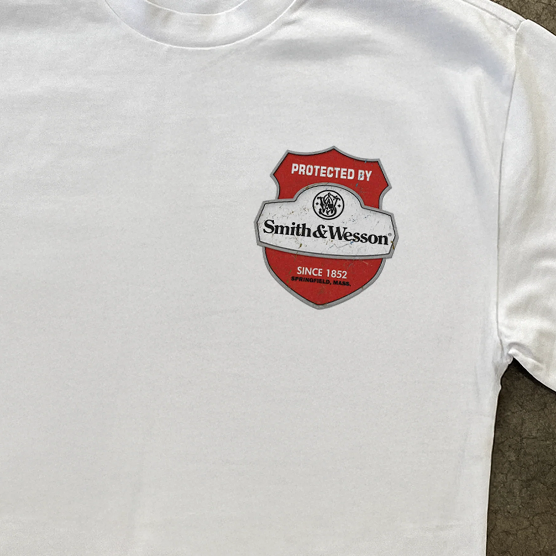 'Protected By' Swith And Wesson Heavyweight T-Shirt - Image 3