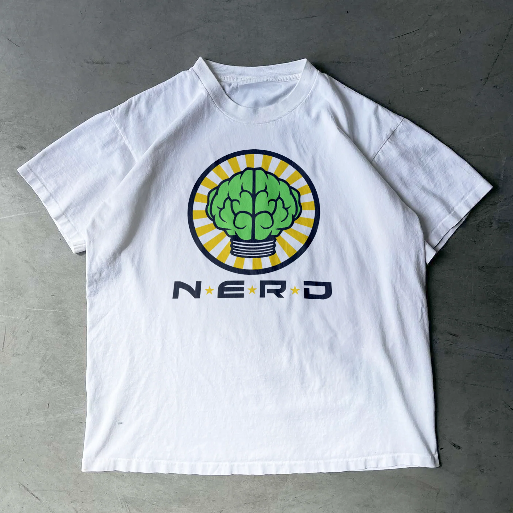 Retro N.E.R.D. '02 Merch 'Brain Logo' Heavyweight White T-Shirt - Image 3