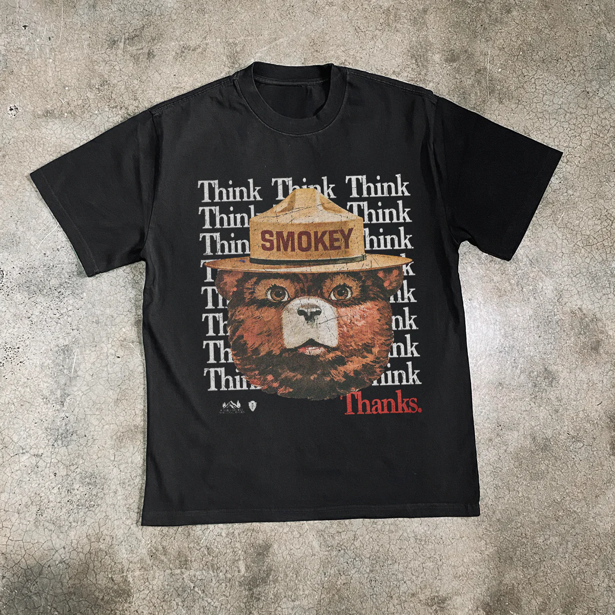 Smokey Bear 'Think. Thanks.' Heavy Faded Black Tee