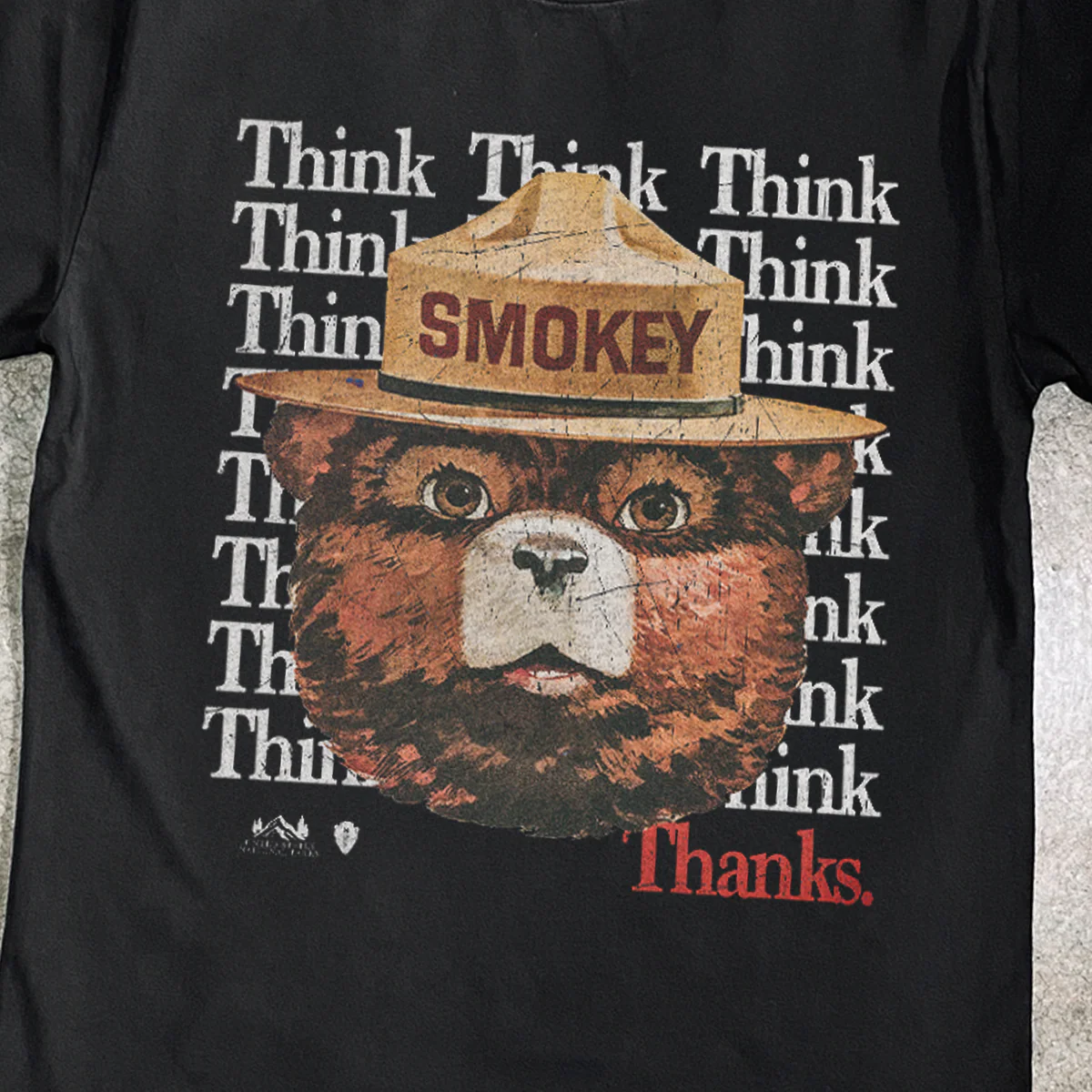 Smokey Bear 'Think. Thanks.' Heavy Faded Black Tee - Image 2