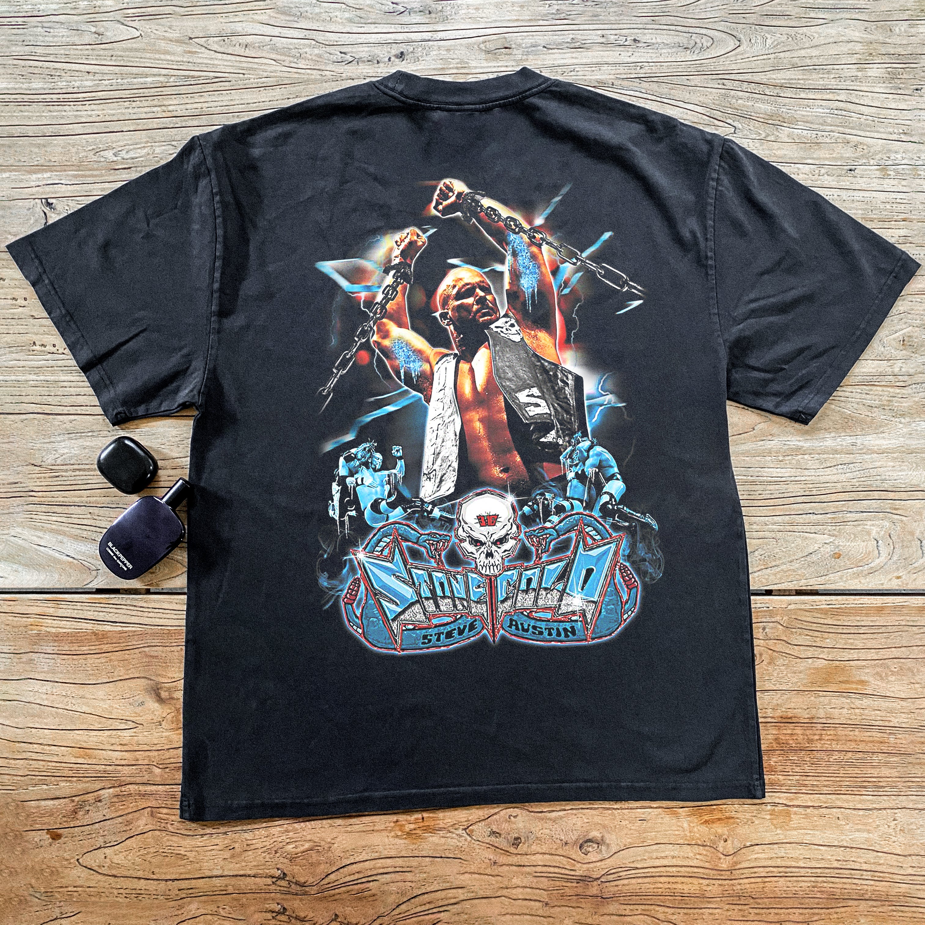 `Stone Cold’ Heavyweight Black T-Shirt - Image 3