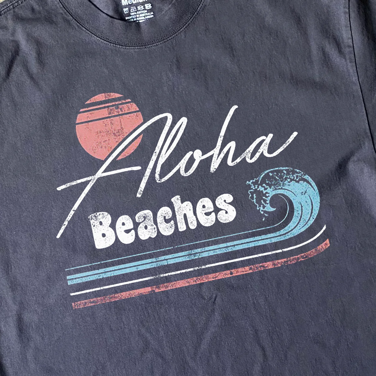 Vintage Aloha Beaches Heavyweight Black T-Shirt - Image 2
